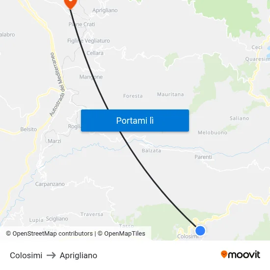 Colosimi to Aprigliano map