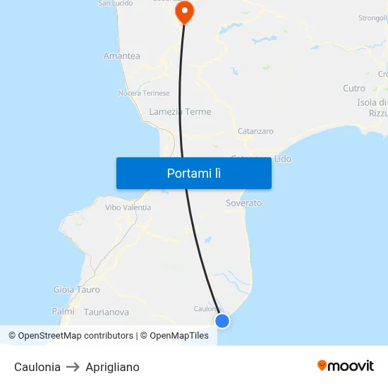 Caulonia to Aprigliano map