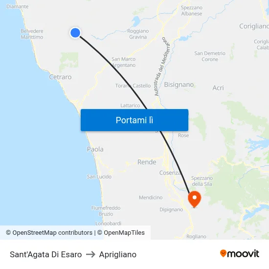 Sant'Agata Di Esaro to Aprigliano map
