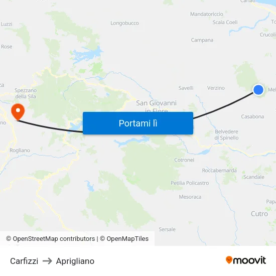 Carfizzi to Aprigliano map