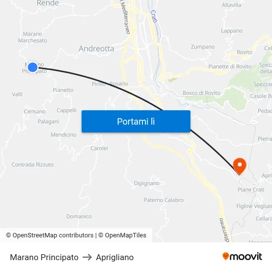 Marano Principato to Aprigliano map