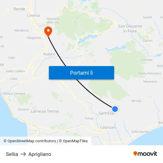 Sellia to Aprigliano map