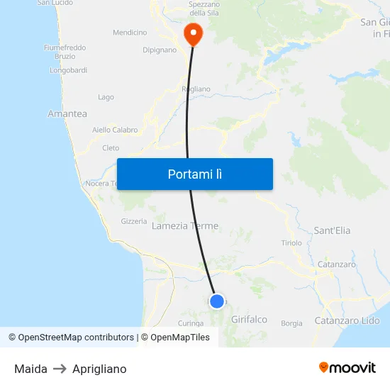 Maida to Aprigliano map