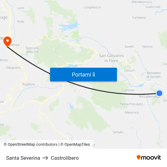 Santa Severina to Castrolibero map