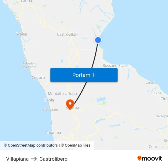Villapiana to Castrolibero map