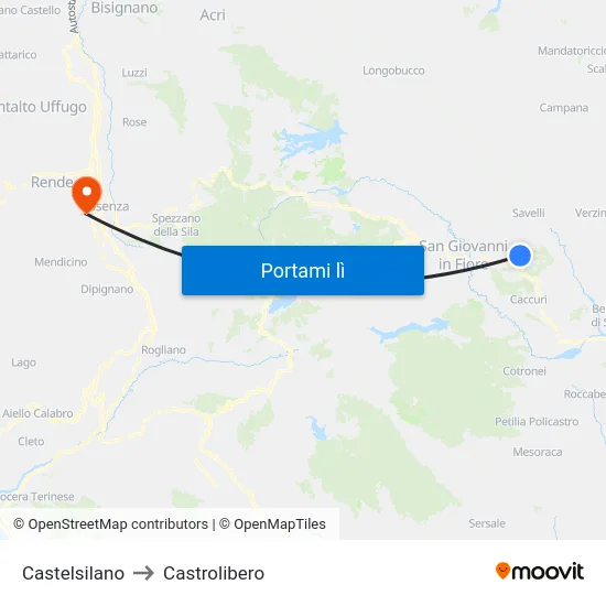 Castelsilano to Castrolibero map
