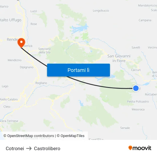 Cotronei to Castrolibero map