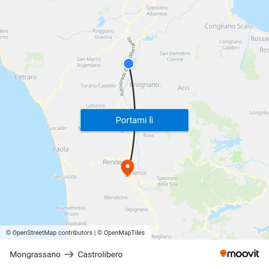 Mongrassano to Castrolibero map