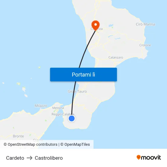 Cardeto to Castrolibero map