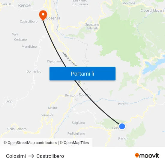 Colosimi to Castrolibero map