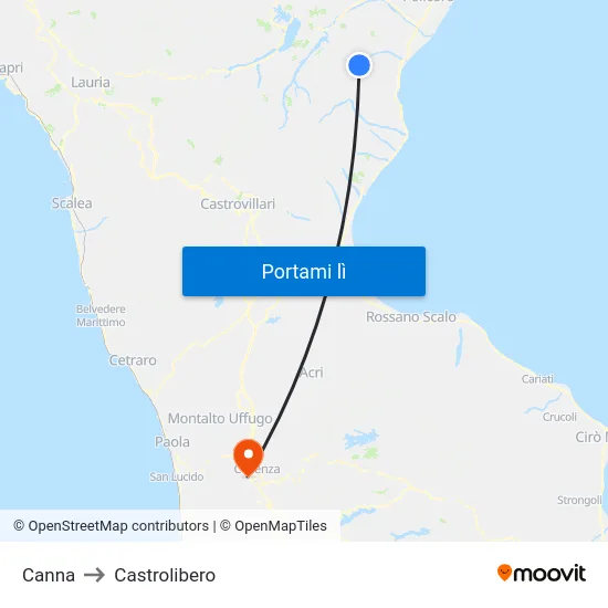 Canna to Castrolibero map