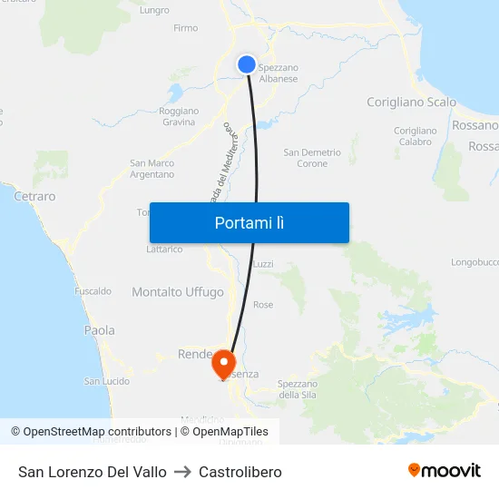 San Lorenzo Del Vallo to Castrolibero map