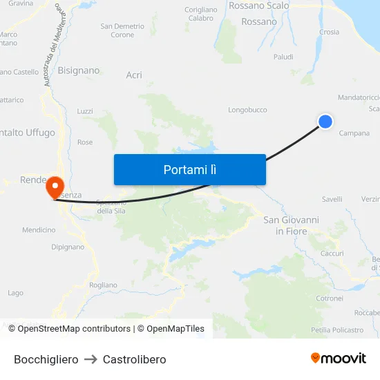 Bocchigliero to Castrolibero map