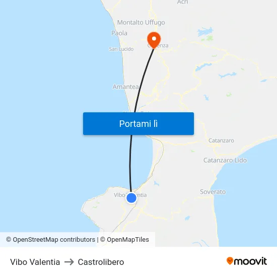 Vibo Valentia to Castrolibero map