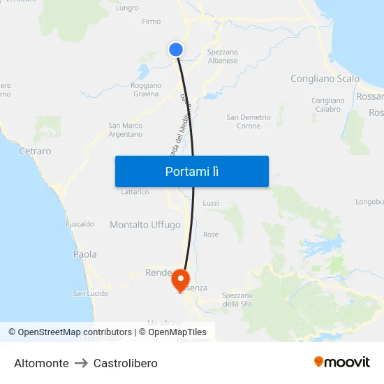 Altomonte to Castrolibero map