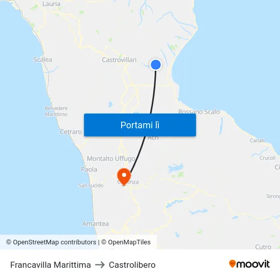 Francavilla Marittima to Castrolibero map