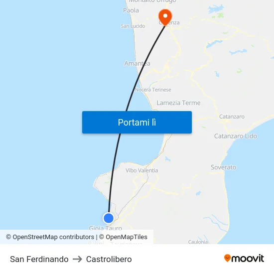 San Ferdinando to Castrolibero map