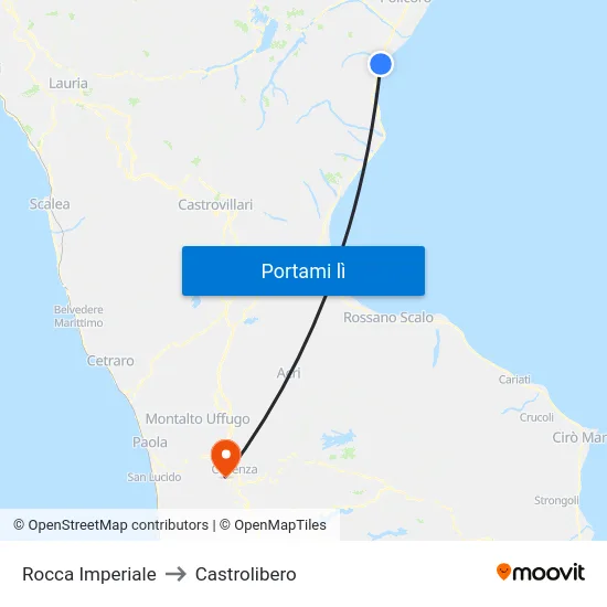 Rocca Imperiale to Castrolibero map