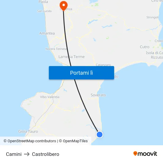 Camini to Castrolibero map