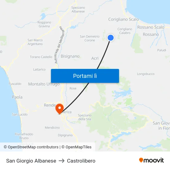 San Giorgio Albanese to Castrolibero map