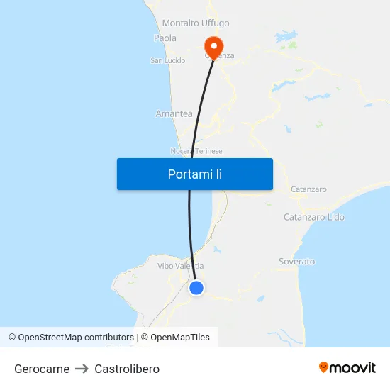 Gerocarne to Castrolibero map