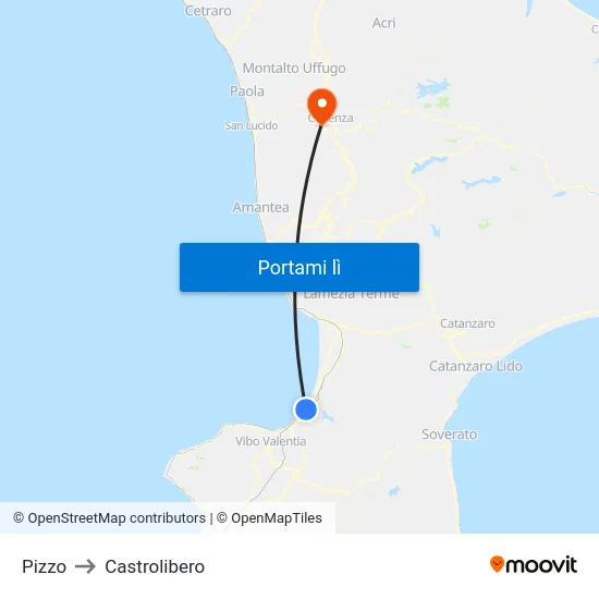 Pizzo to Castrolibero map