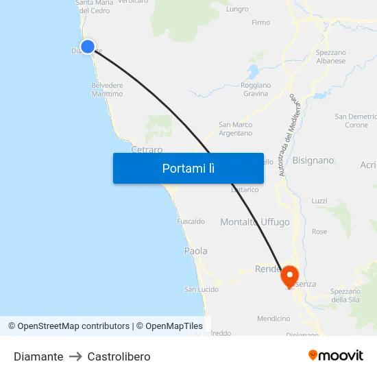 Diamante to Castrolibero map