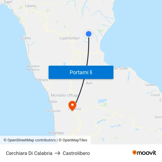 Cerchiara Di Calabria to Castrolibero map