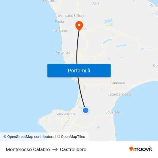 Monterosso Calabro to Castrolibero map