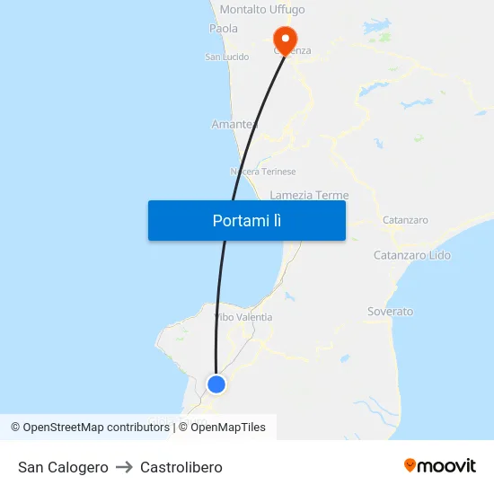 San Calogero to Castrolibero map