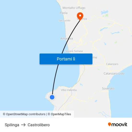 Spilinga to Castrolibero map