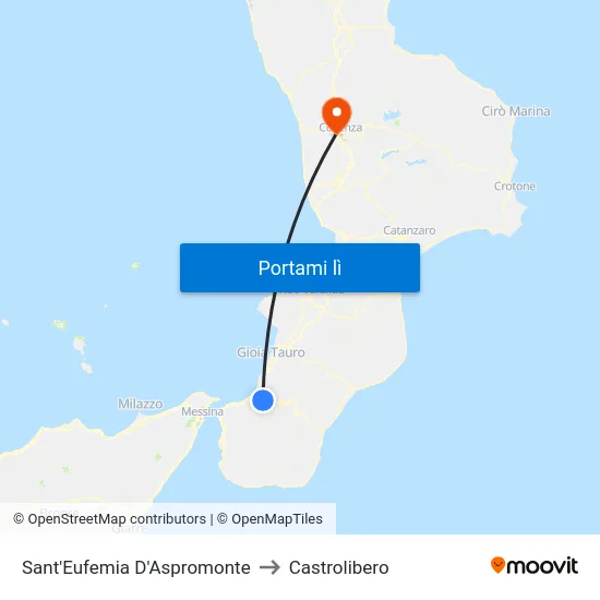 Sant'Eufemia D'Aspromonte to Castrolibero map