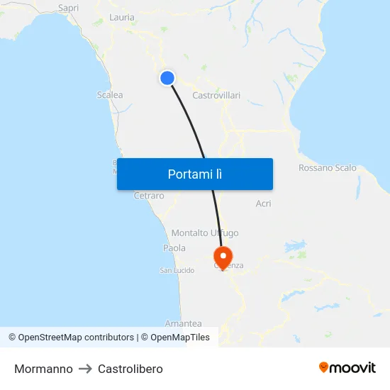 Mormanno to Castrolibero map