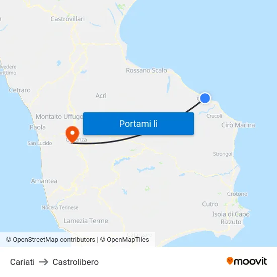 Cariati to Castrolibero map