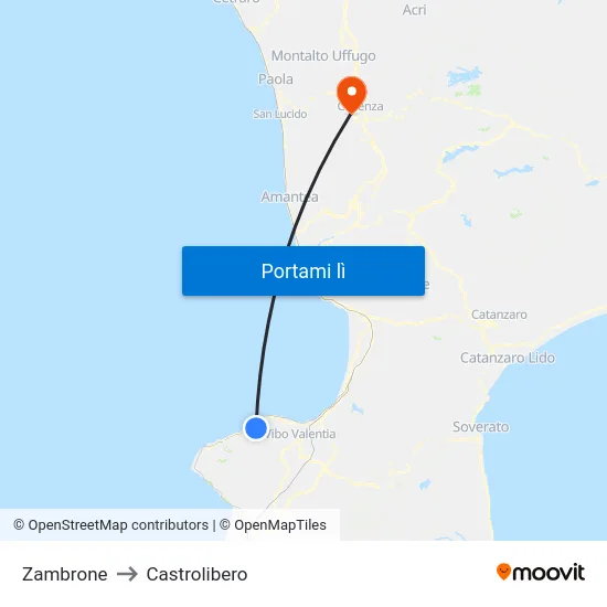 Zambrone to Castrolibero map