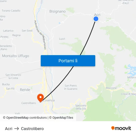Acri to Castrolibero map