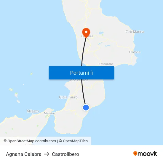 Agnana Calabra to Castrolibero map