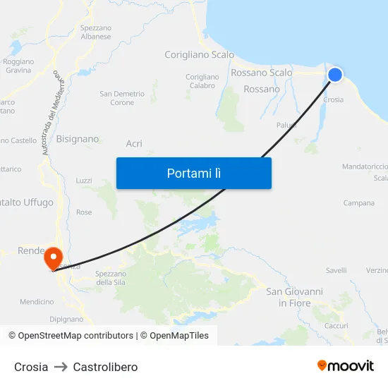 Crosia to Castrolibero map
