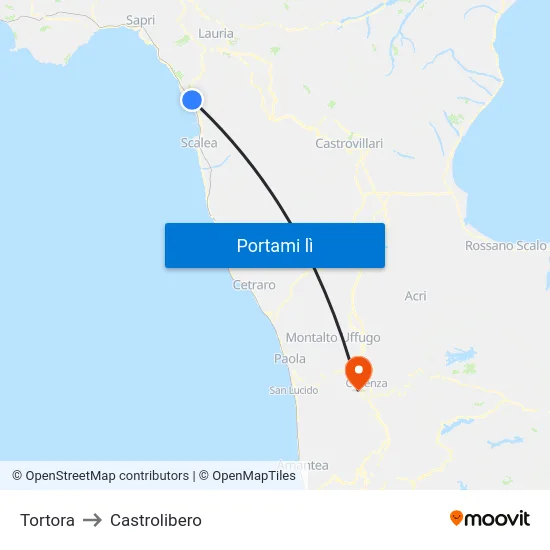 Tortora to Castrolibero map
