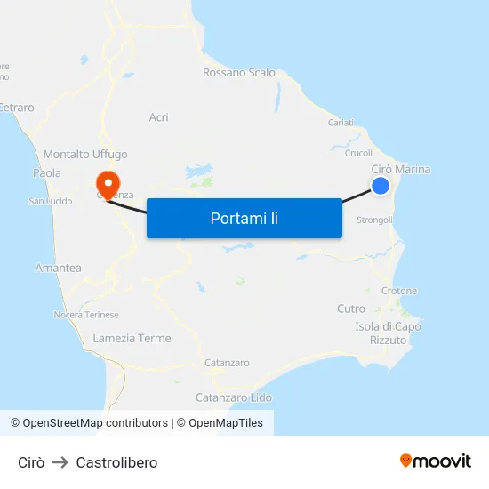 Cirò to Castrolibero map