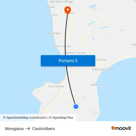 Mongiana to Castrolibero map