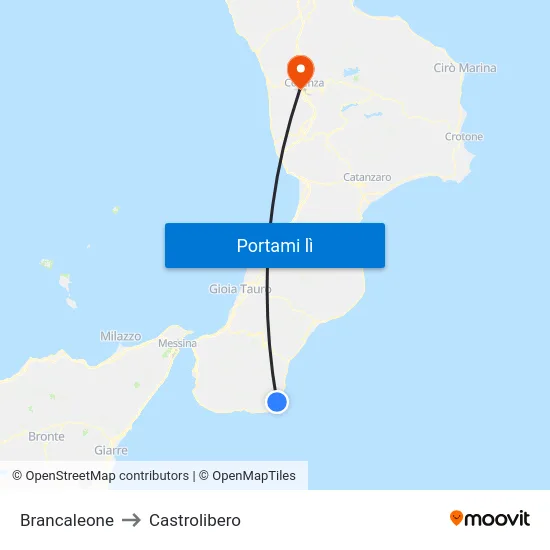 Brancaleone to Castrolibero map