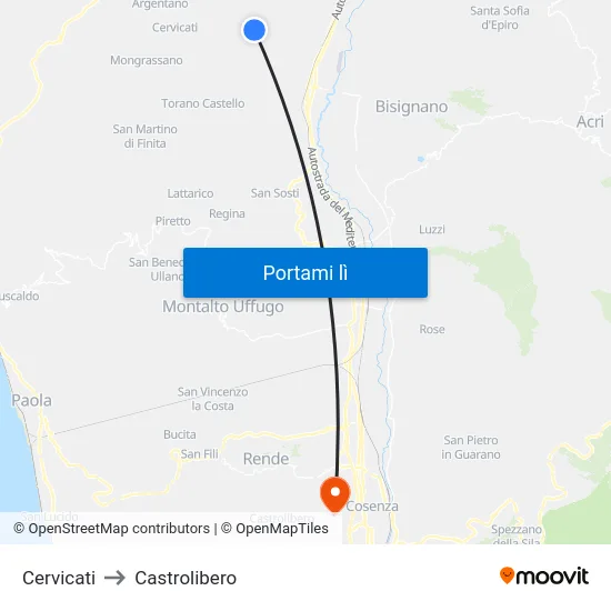 Cervicati to Castrolibero map