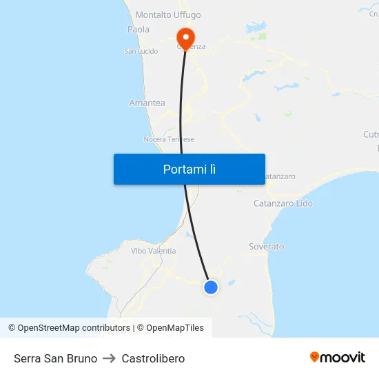 Serra San Bruno to Castrolibero map