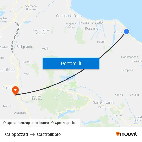 Calopezzati to Castrolibero map