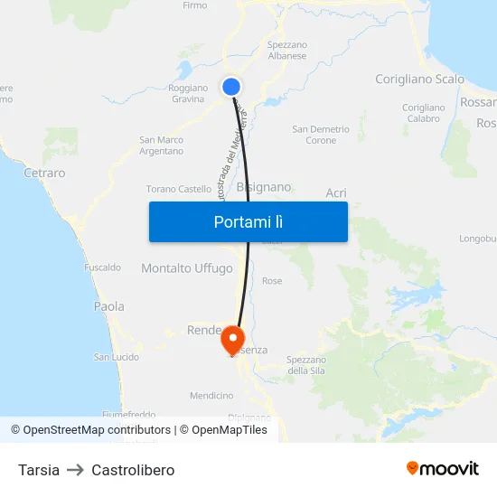 Tarsia to Castrolibero map