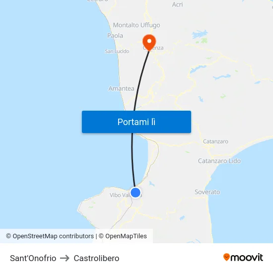 Sant'Onofrio to Castrolibero map