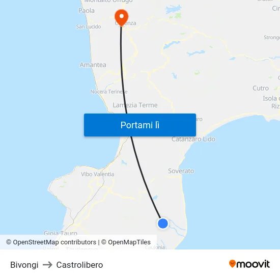 Bivongi to Castrolibero map