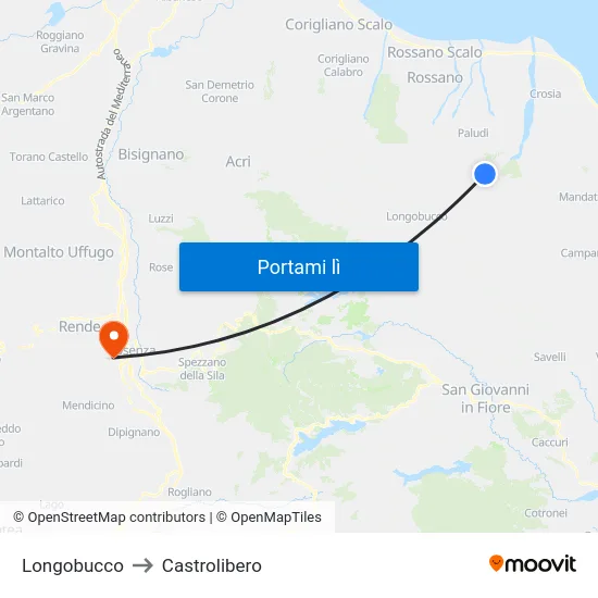 Longobucco to Castrolibero map