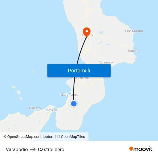 Varapodio to Castrolibero map